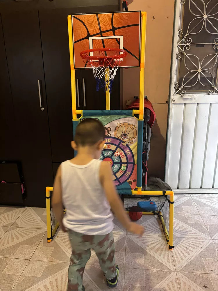Portería 3 En 1 Infantil Futbol Canasta Basquetbol Dardos