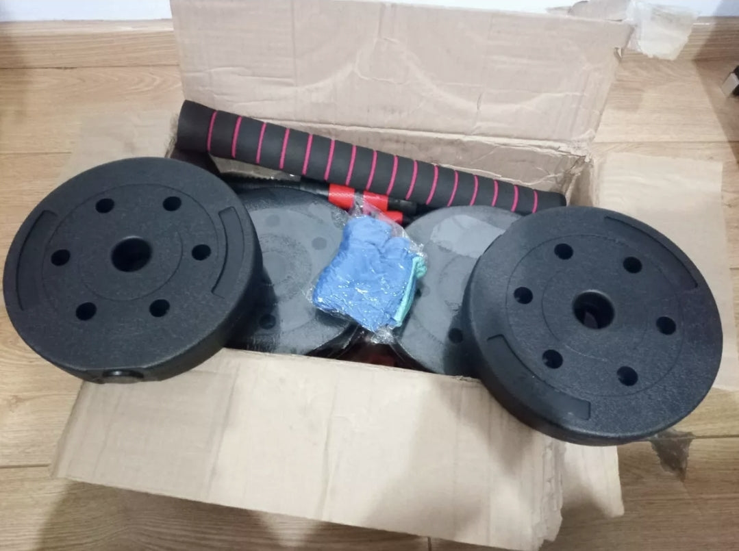 Kit mancuernas, pesas y barra recta ajustables 15kg