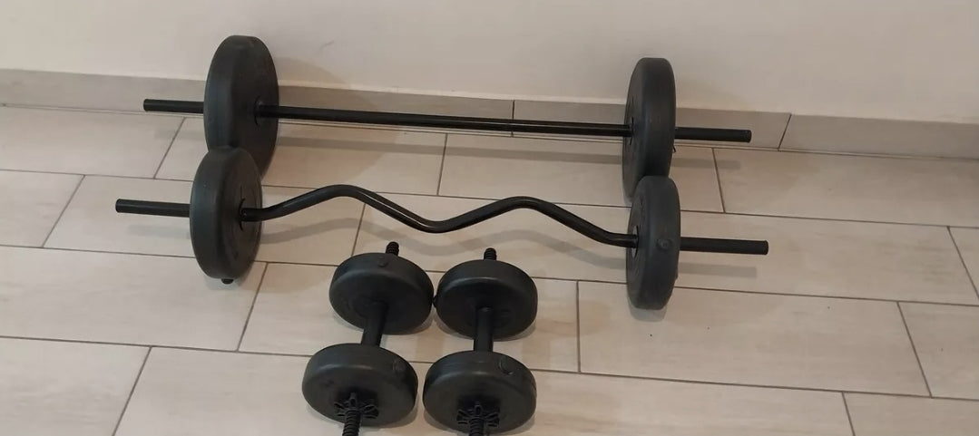 Kit de mancuernas + Barra Z + Barra recta + 8 discos TOTAL 80 LBS