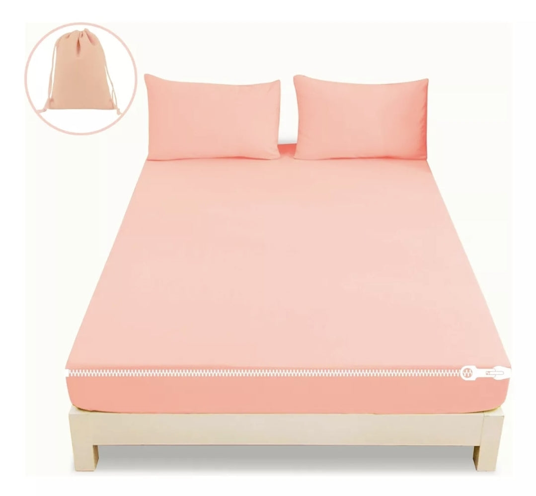 Funda con cierre para colchon QUEEN + 2 FUNDAS DE ALMOHADA color Melón
