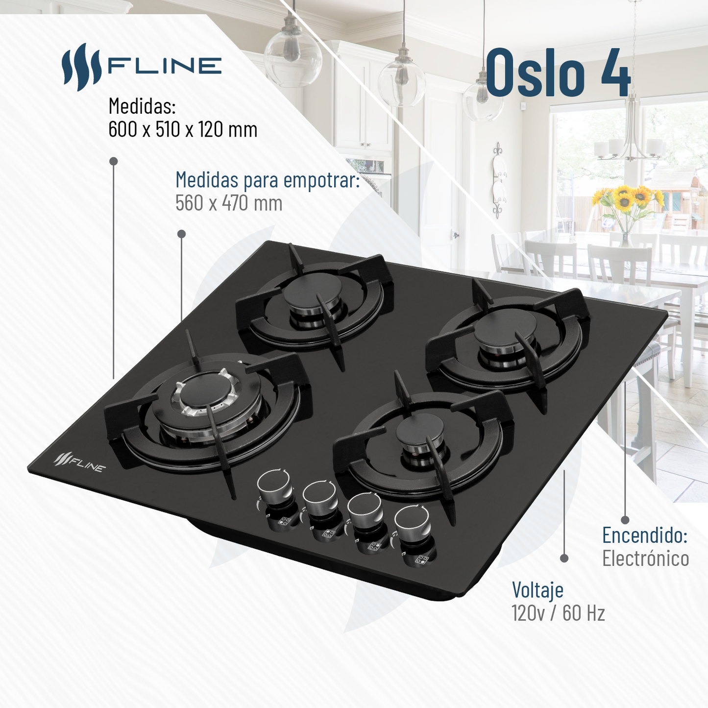 Parrilla empotrable 4 quemadores FLINE | OSLO 4 |
