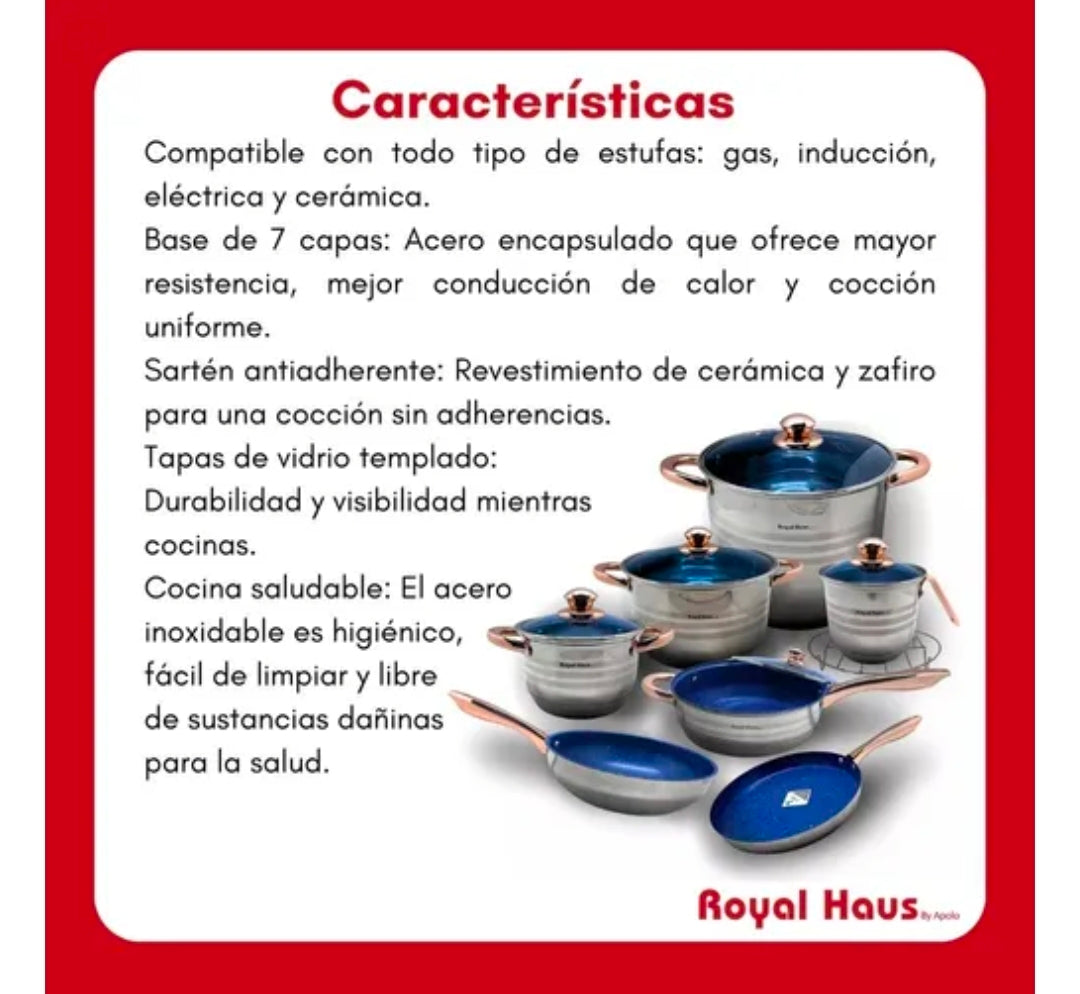 Batería Anabella Royal Haus De Cocina Acero Inoxidable 13 Pz Color Azul