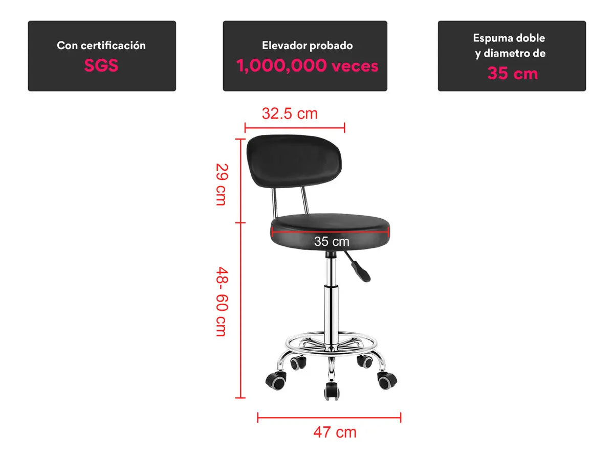 Silla de escritorio OUO LT00334E Taburete Giratorio negra con tapizado de cuero sintético