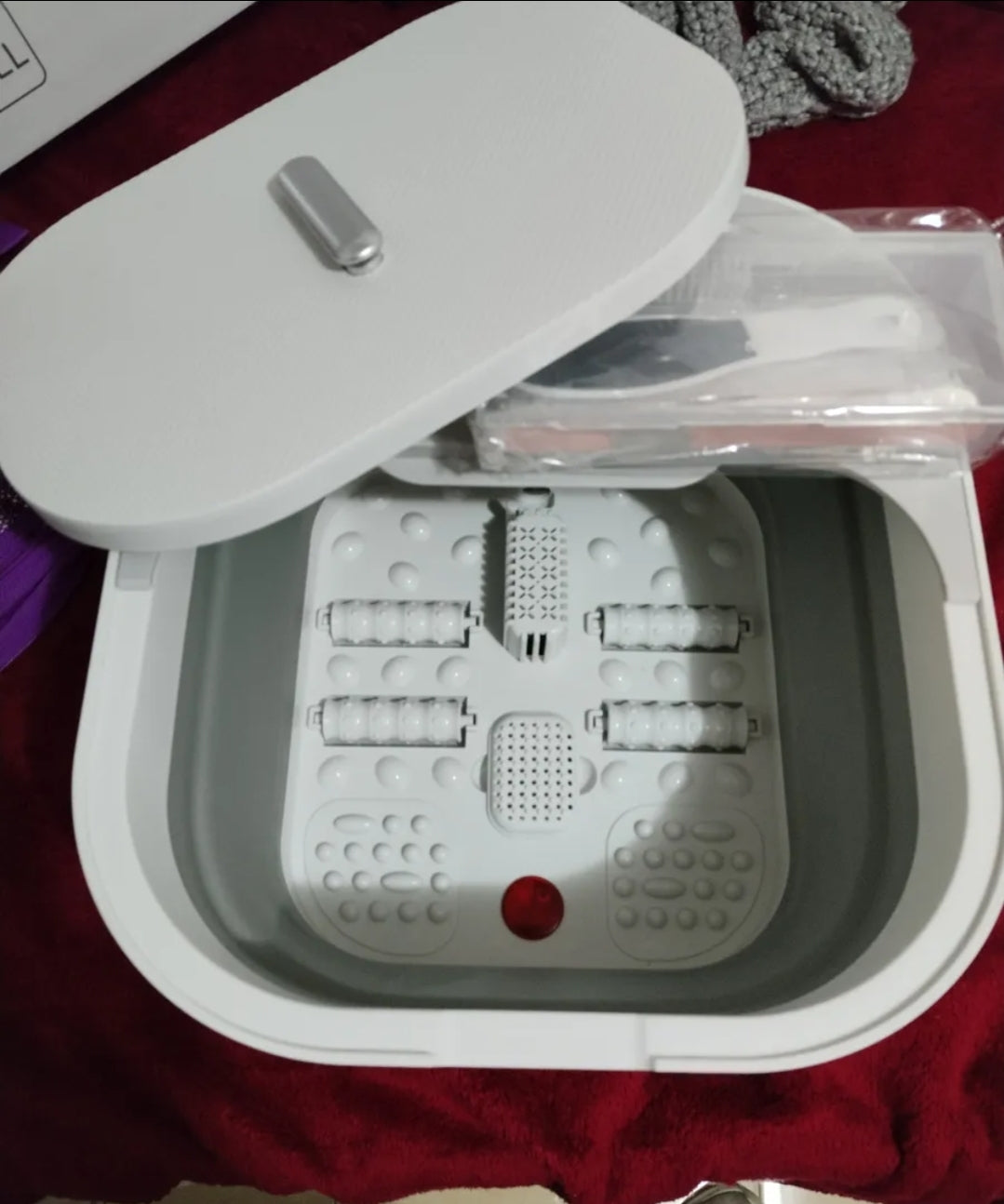 Tina spa eléctrica para pies plegable con burbujas y set pedicura