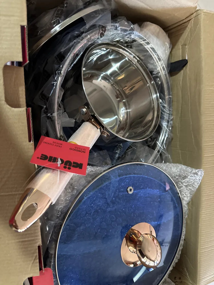 Batería de Cocina 12 Piezas Acero Inoxidable Línea Glacial Plateado Kuche