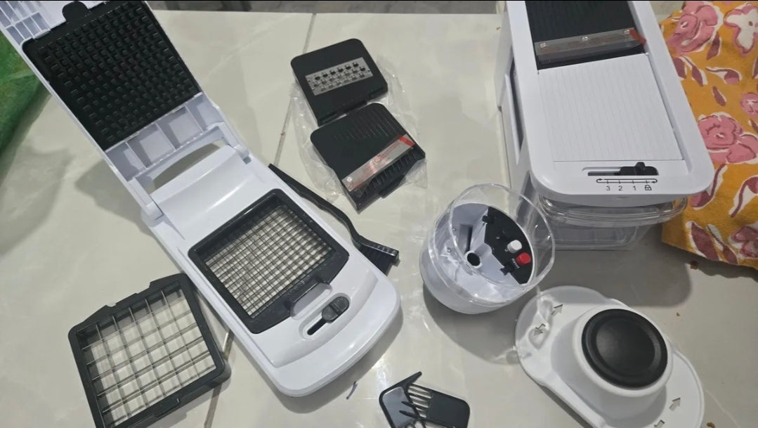 Rallador cortador multifuncional 13 en 1 con contenedor y espiralizador ajustable