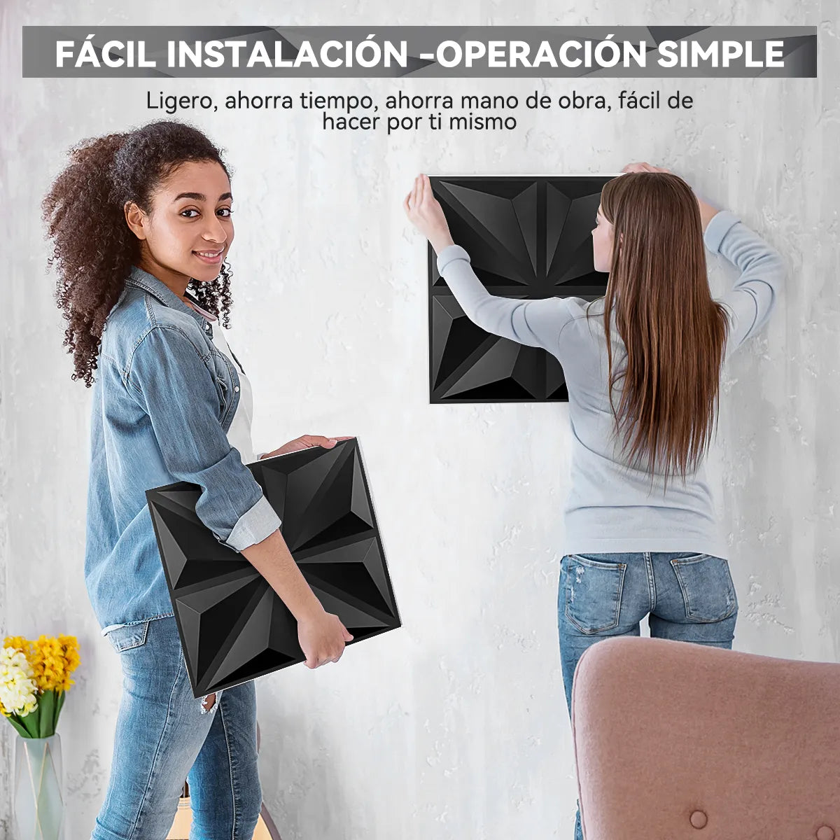 50pz Paneles Decorativos Panel 3d Pvc Panel Decorativo 30cm*30cm Negro Material de calidad Fácil de instalar y limpiar