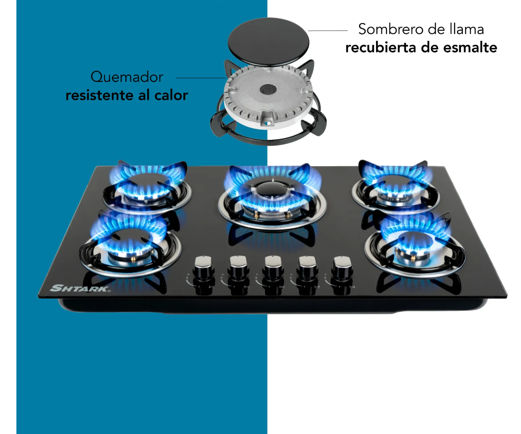 Parrilla 5 quemadores vidrio templado shtark