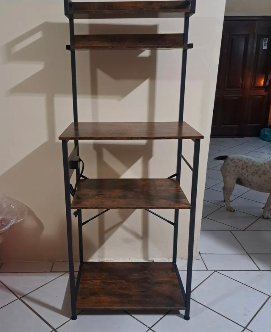Estante para Cocina Alacena de Almacenamiento de 5 Niveles, con Enchufes y 5 Ganchos