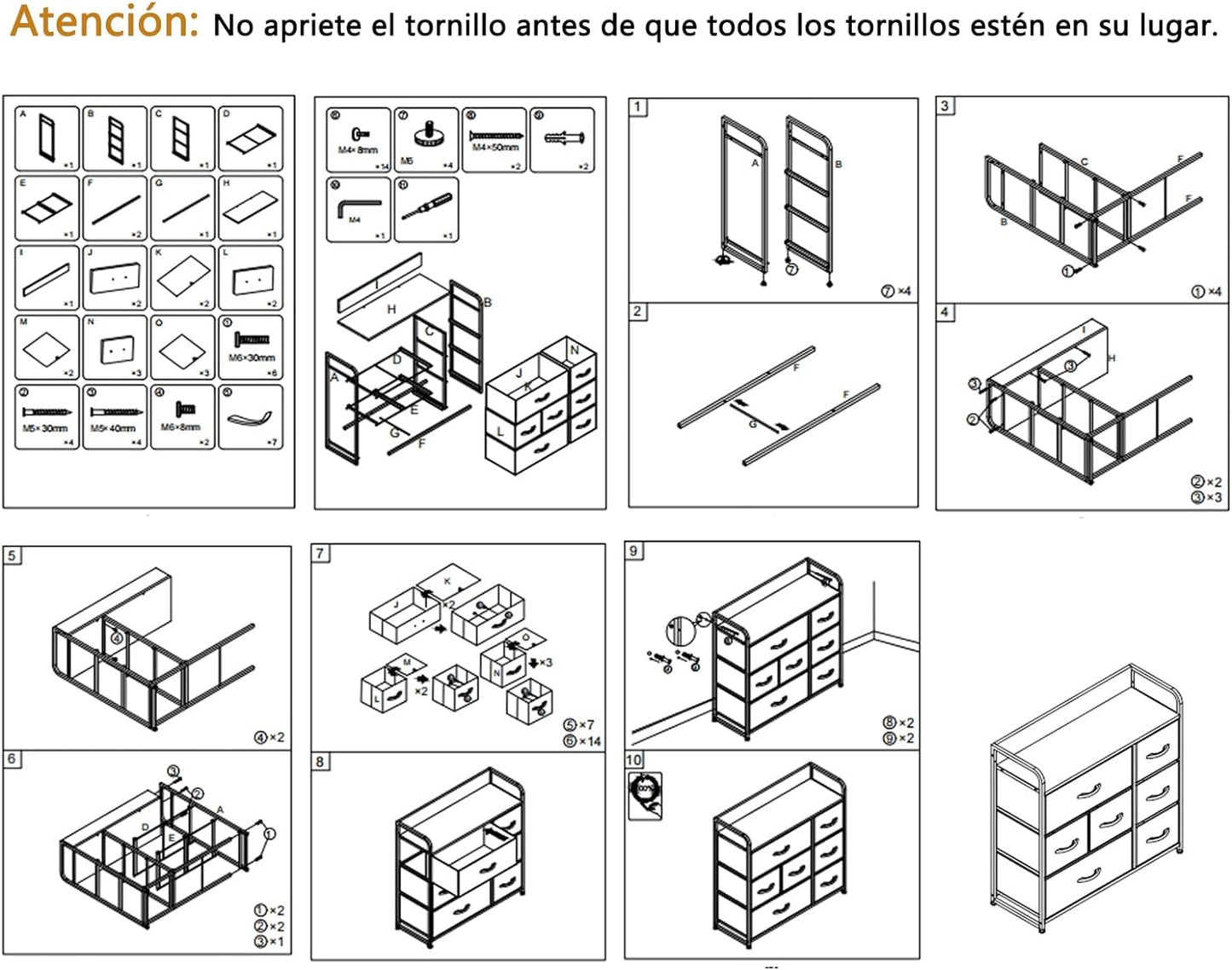 Cajonera estante de 7 cajones de Tela, superficie Mdf