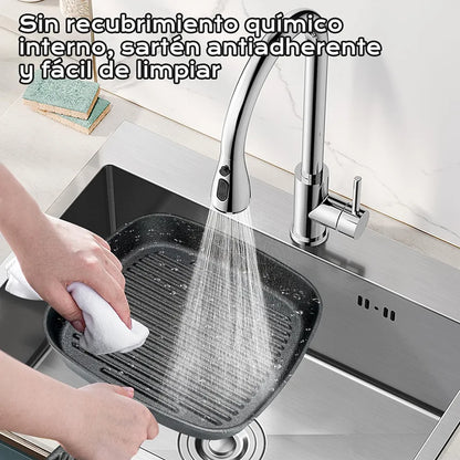 Juego de 5 Sartenes Antiadherente Freír, Cast-Iron Skillet y Sartén de Hierro Forjado Grill con Espátula y Guantes, para Freír, Saltear, Pizza, Filete -10/14/16/20/24cm