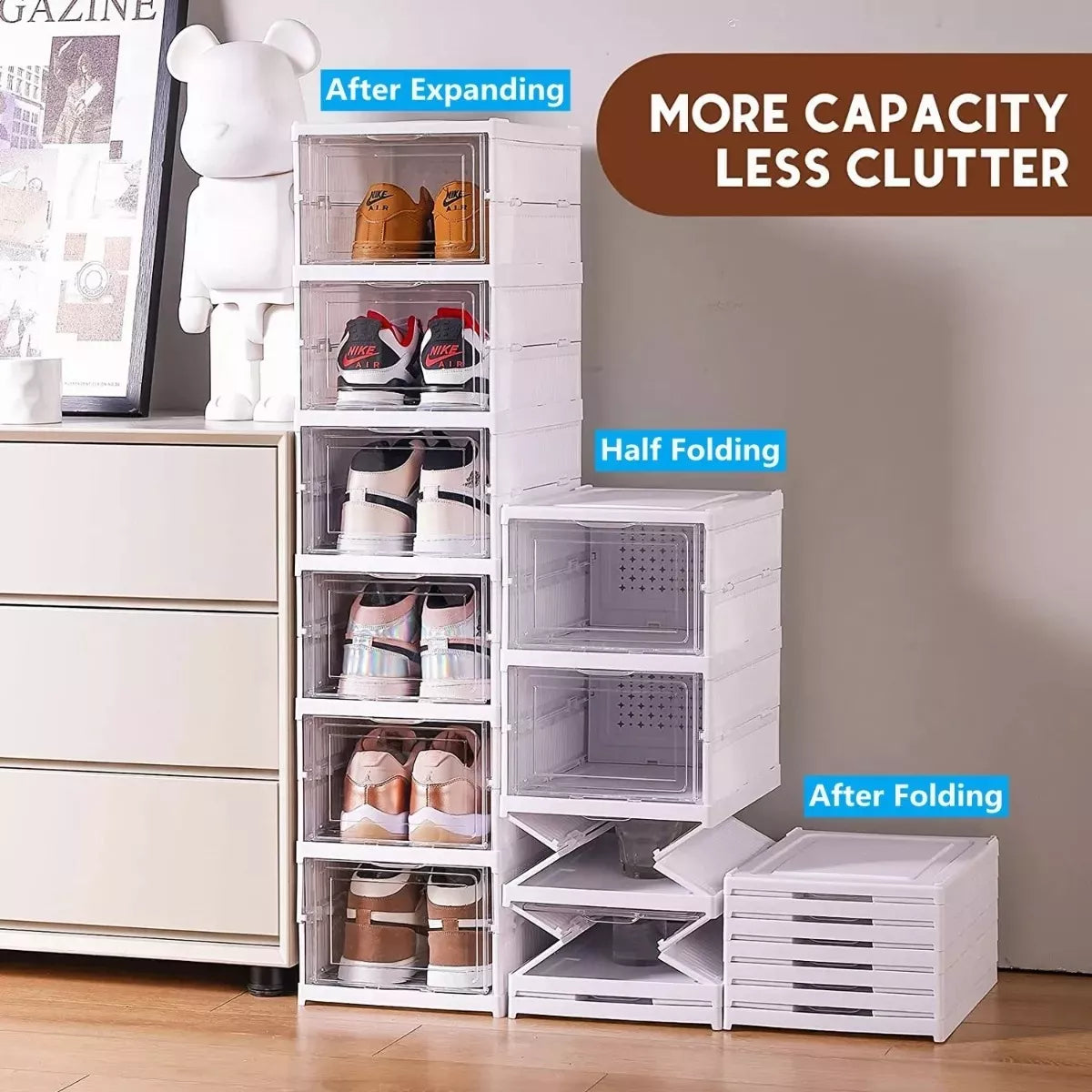 Zapatera plegable 2 TORRES DE 6 COMPARTIMENTOS Capacidad para 12 pares