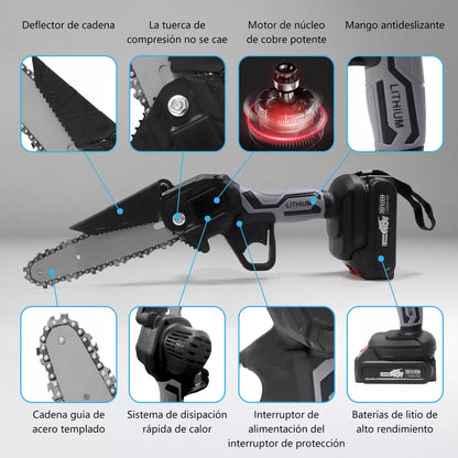 Motosierra Inalambrica Portatil 6 Pulgadas Con 2 Baterías