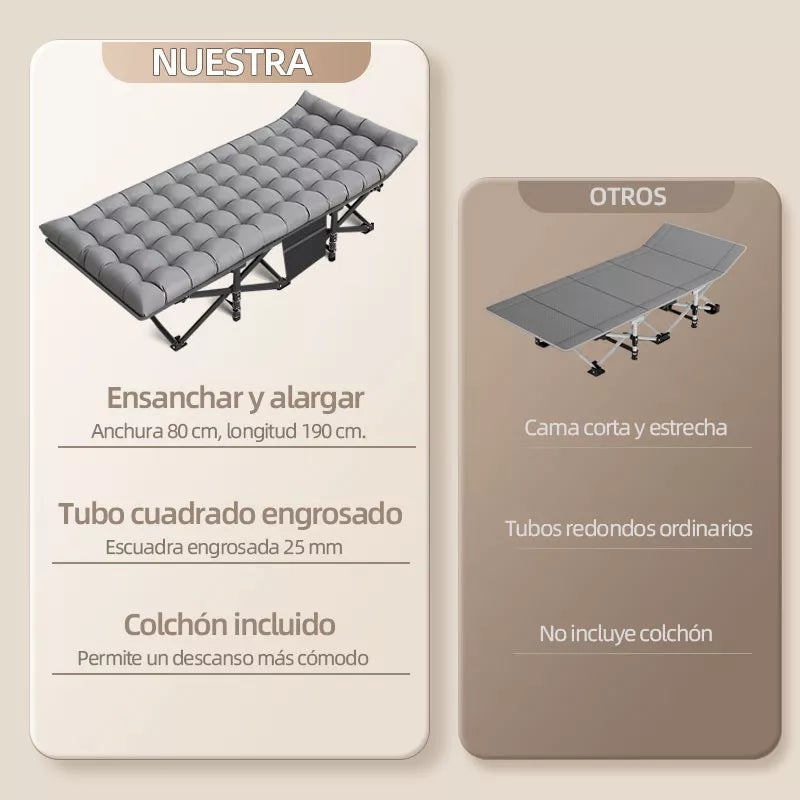 Catre Plegable Acampar Campismo Con Colchón 80x190cm