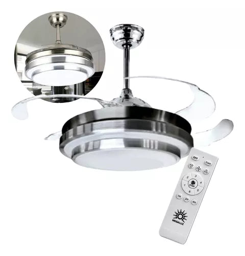 Lampara Ventilador Candil Aspas Retractil 42 Control, Led
