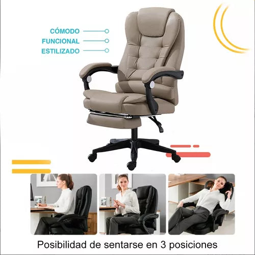Silla Oficina Ergonómica Reclinable Ajustable Con Reposapiés SIN MASAJEADOR