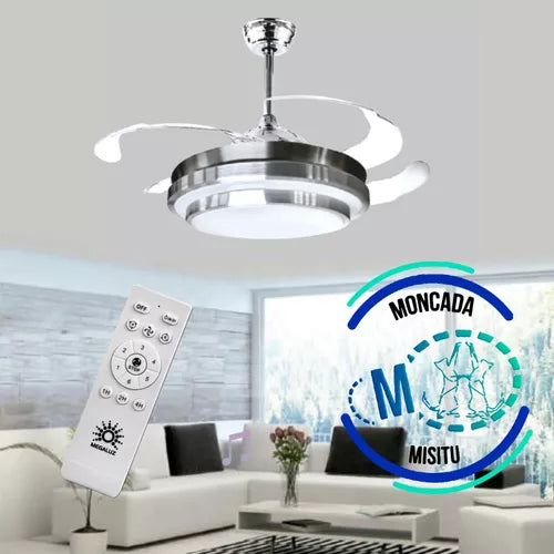 Lampara Ventilador Candil Aspas Retractil 42 Control, Led