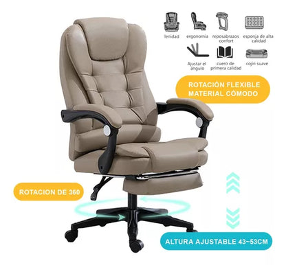 Silla Oficina Ergonómica Reclinable Ajustable Con Reposapiés SIN MASAJEADOR