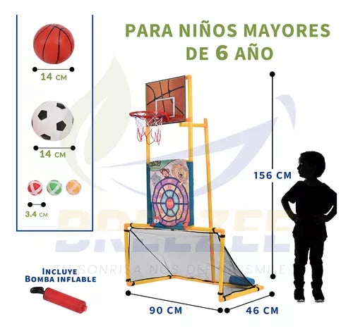 Portería 3 En 1 Infantil Futbol Canasta Basquetbol Dardos