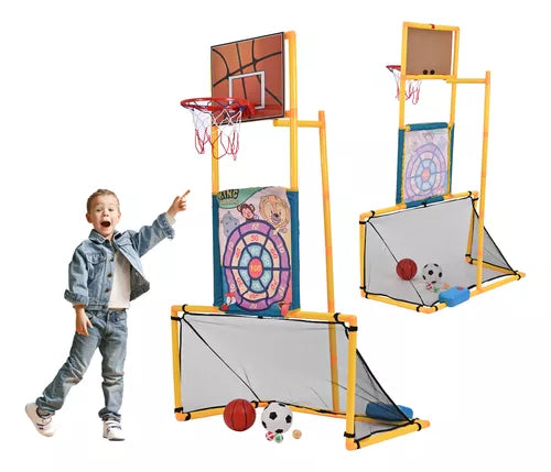 Portería 3 En 1 Infantil Futbol Canasta Basquetbol Dardos