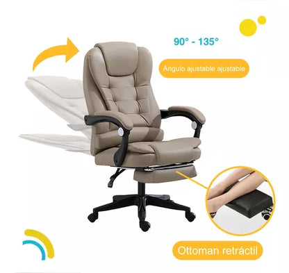 Silla Oficina Ergonómica Reclinable Ajustable Con Reposapiés SIN MASAJEADOR
