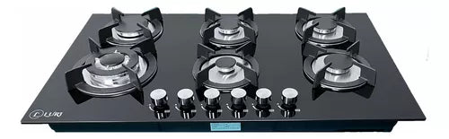 Parrilla Gas Empotrable 6 Quemadores Cristal Templado Negro