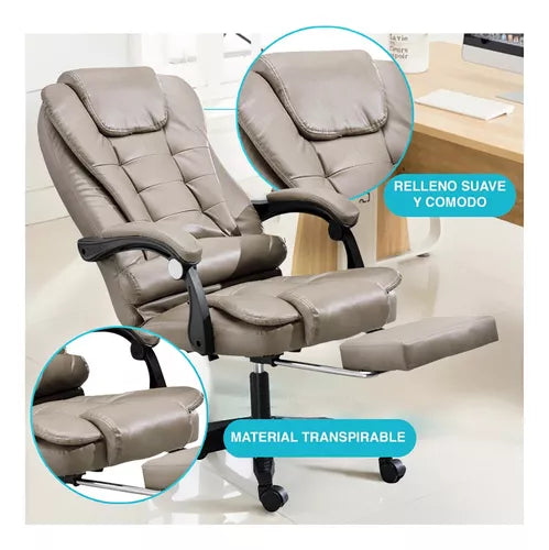 Silla Oficina Ergonómica Reclinable Ajustable Con Reposapiés SIN MASAJEADOR