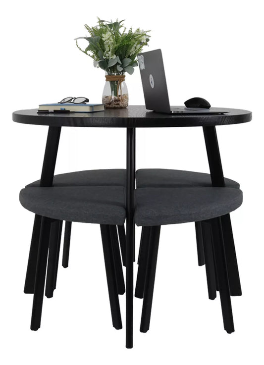 Mesa De Comedor Minimalista Con 4 Bancos Antecomedor Redondo Color Negro