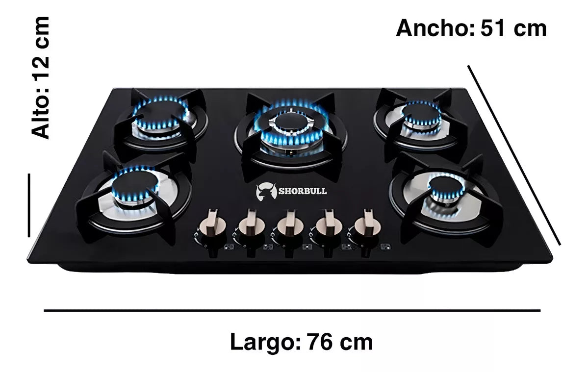 PARRILA  SHORBULL VIDRIO TEMPLADO 5 QUEMADORES