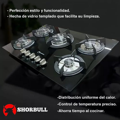PARRILA  SHORBULL VIDRIO TEMPLADO 5 QUEMADORES
