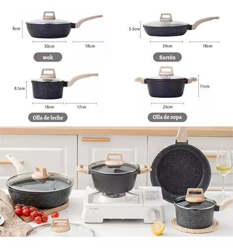 Bateria De Cocina, Juego De Ollas Y Sarten 10 Piezas Negro ChefOlla Sophia