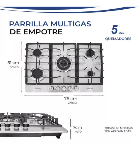 PARRILLA EMPOTRABLE 5 QUEMADORES GRAVITA