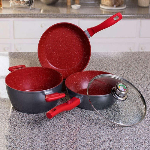 Juego De Sartenes Flavor Stone Master Set Red Con Cuchillos