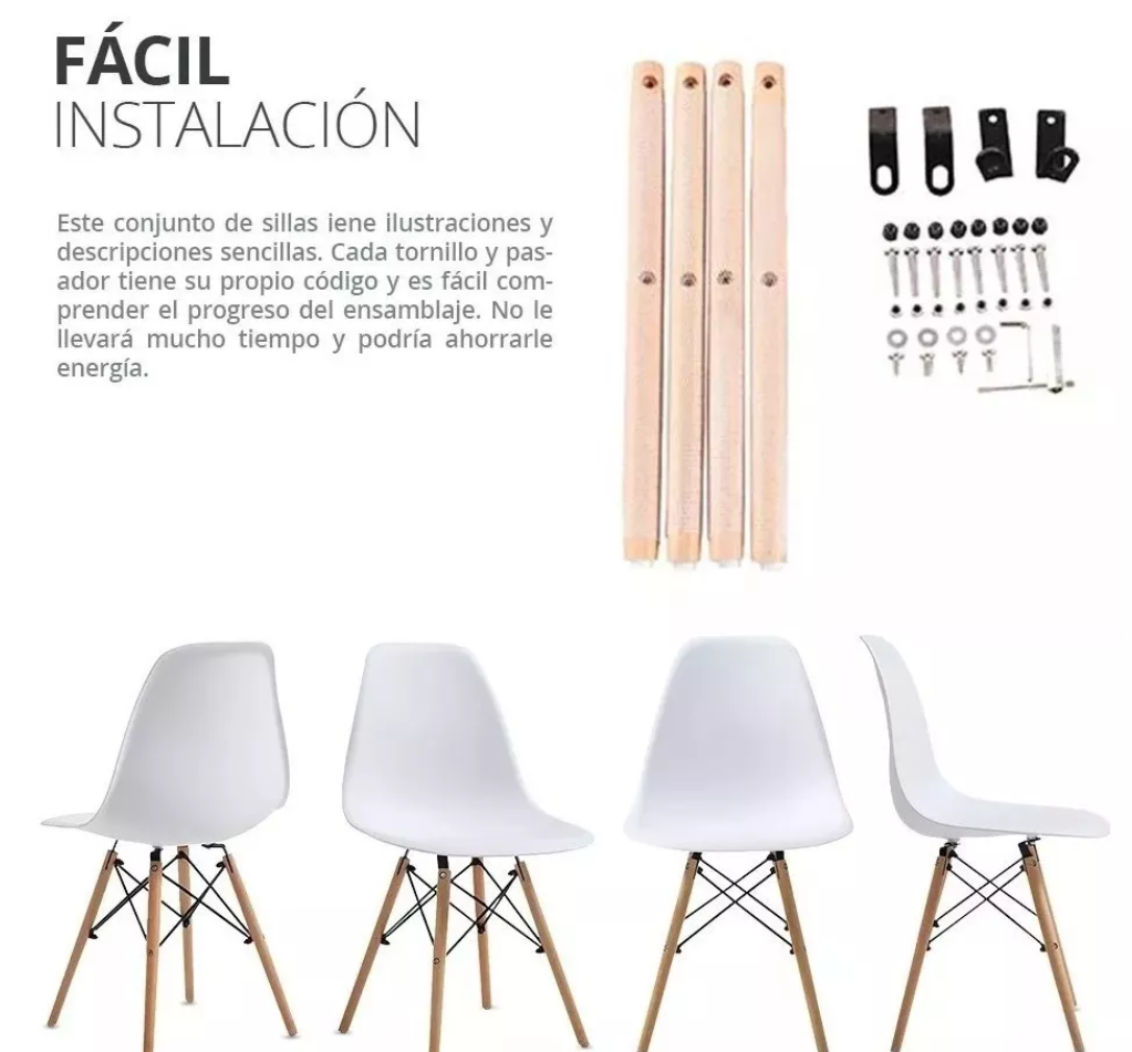 Pack de 4 sillas Eames minimalistas variedad de colores