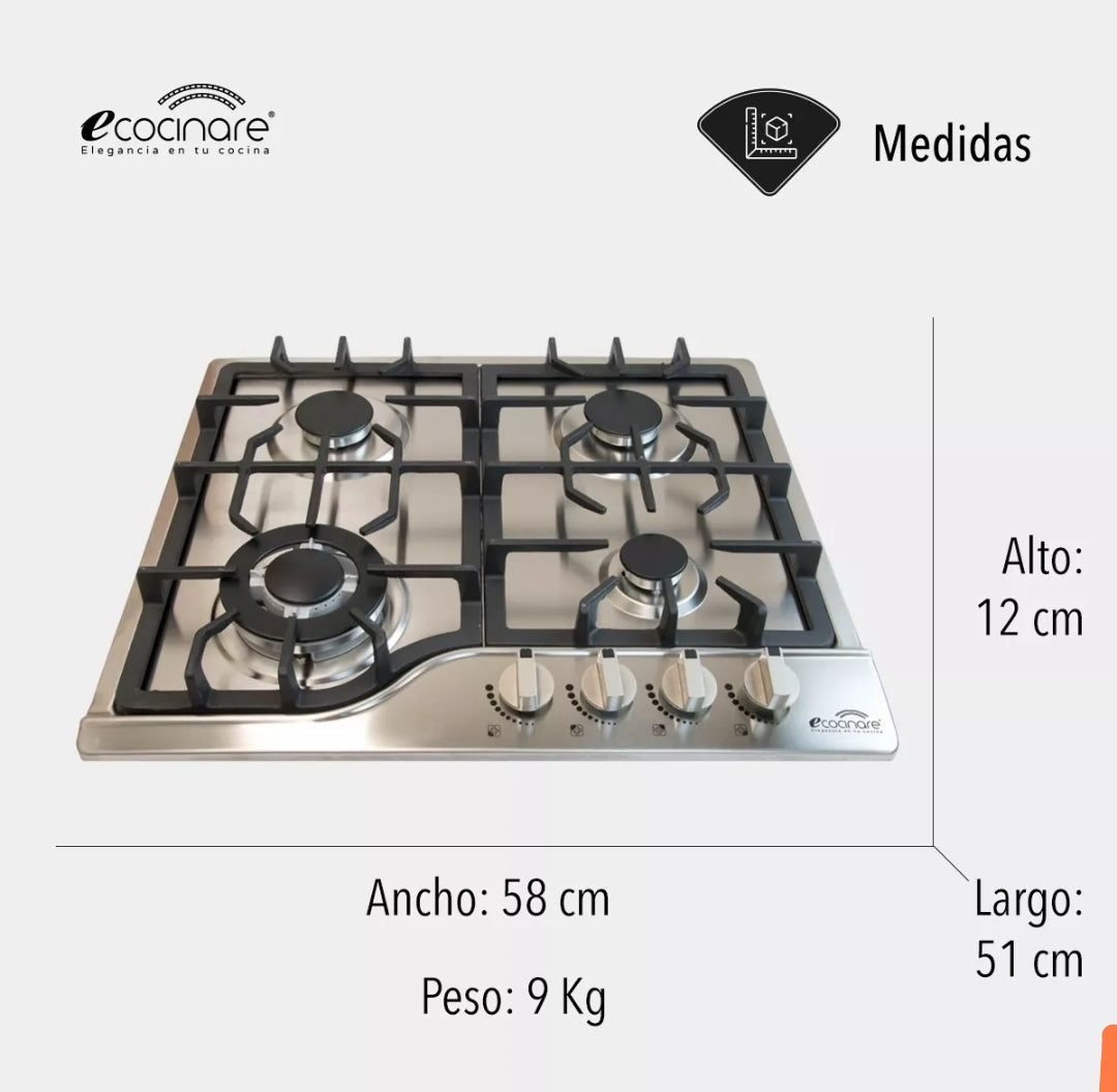 Parrilla Ecocinare 4 Quemadores Acero Inoxidable  🔥