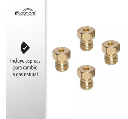 PARRILLA ECOCINARE EMPOTRABLE DE GAS VIDRIO TEMPLADO 4 QUEMADORES