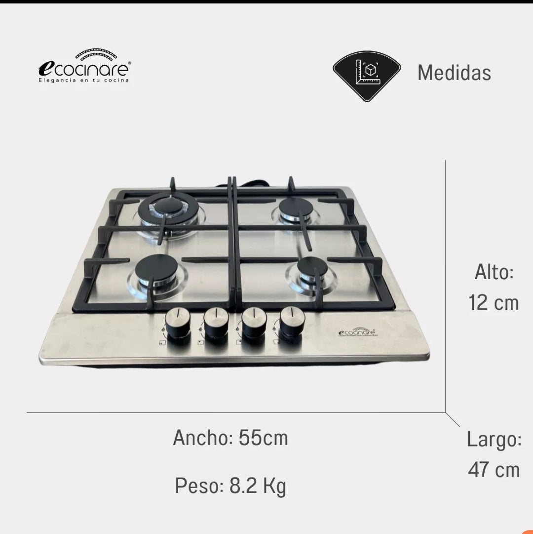 PARRILLA ECOCINARE ACERO INOXIDABLE 4 QUEMADORES