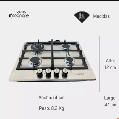 PARRILLA ECOCINARE ACERO INOXIDABLE 4 QUEMADORES