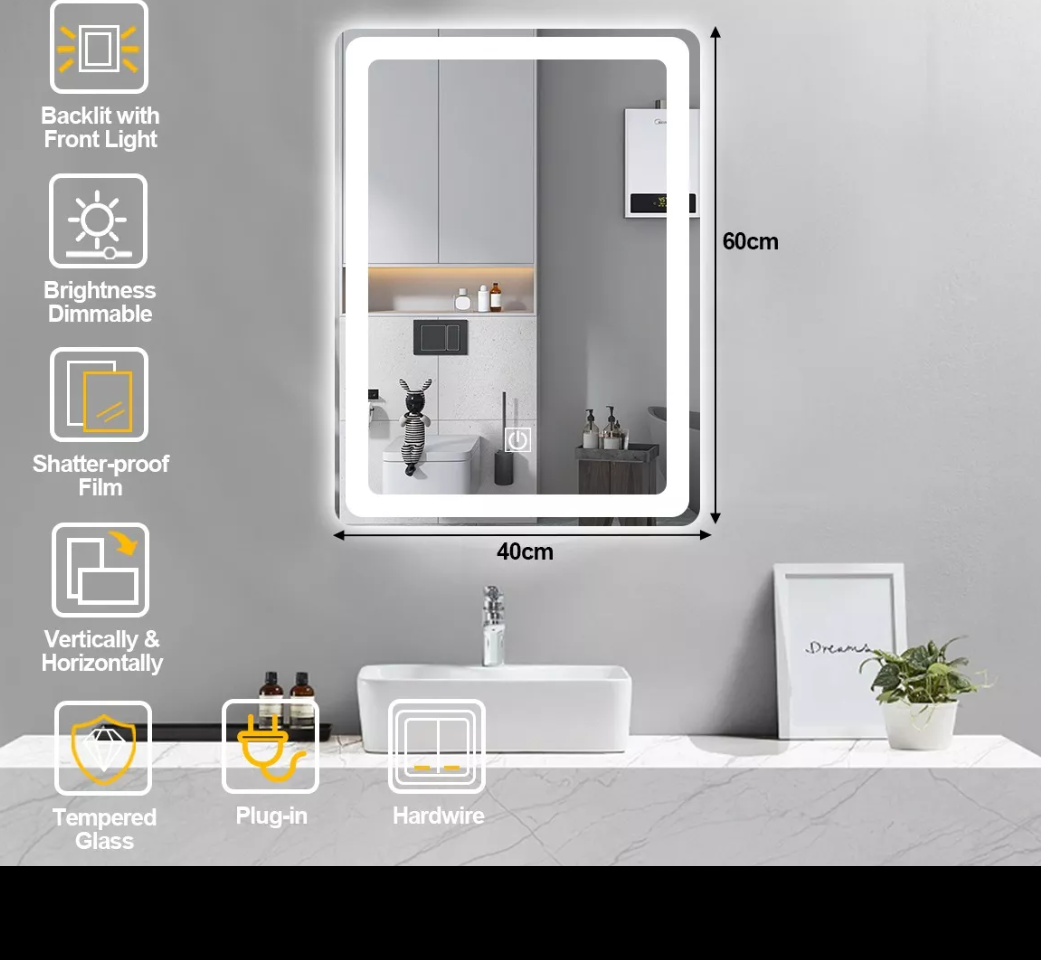Espejo rectangular touch led 60x40cm baño