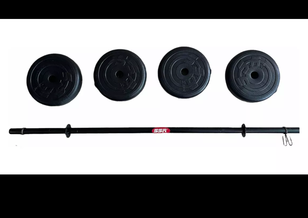 Kit de pesas 40 libras ;barra recta y par de mancuernas