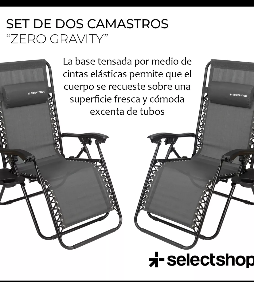 Set de 2 camastros sillas gravedad Zero reclinables
