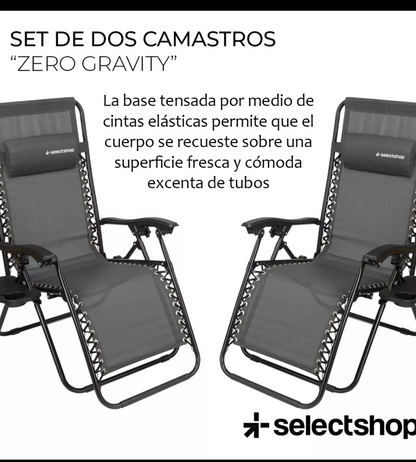 Set de 2 camastros sillas gravedad Zero reclinables