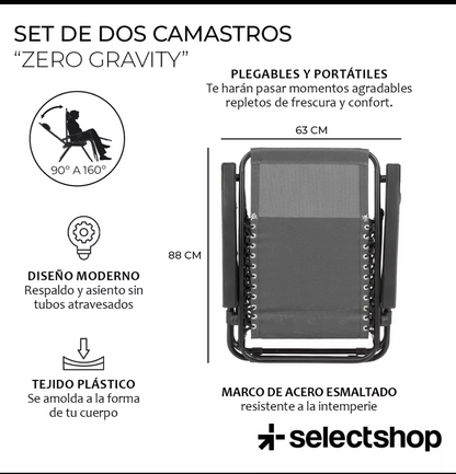 Set de 2 camastros sillas gravedad Zero reclinables