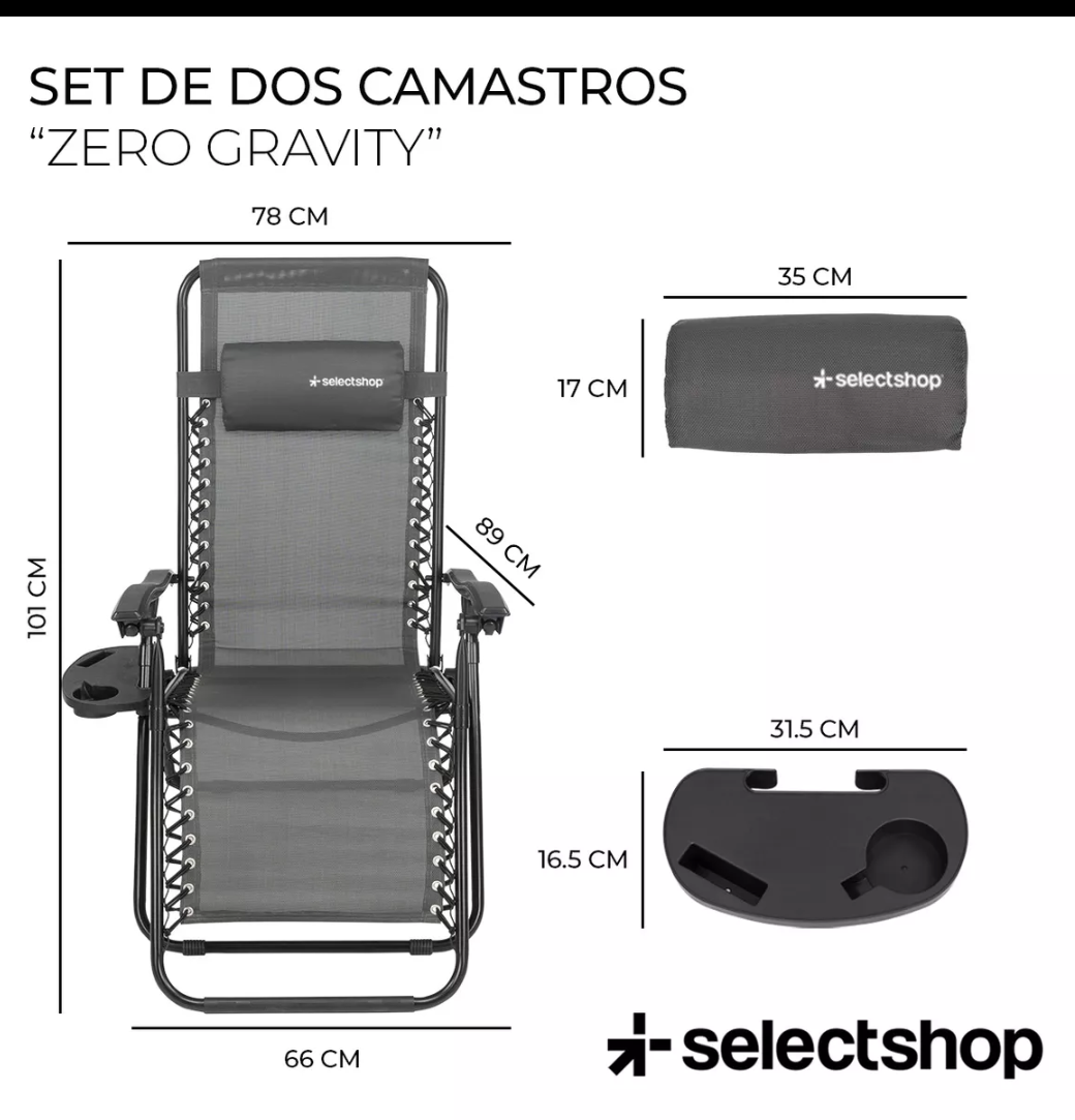 Set de 2 camastros sillas gravedad Zero reclinables