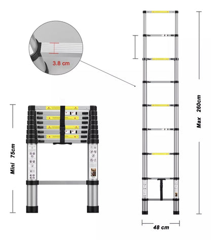 Escalera telescópica 2.6m de aluminio 9 escalones