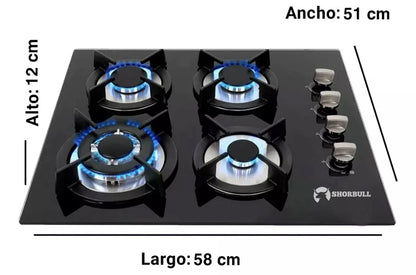 Parrilla Shorbull VIDRIO 4Q negra 120V Gas