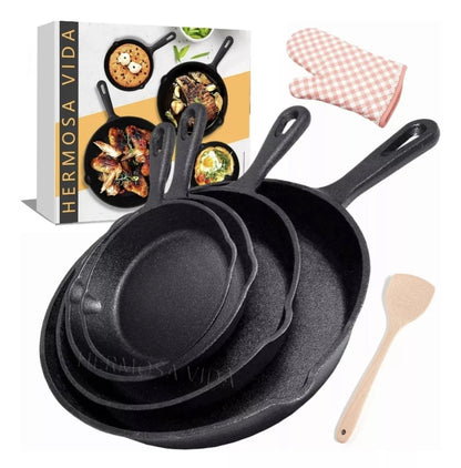 4 piezas sartenes de hierro fundido