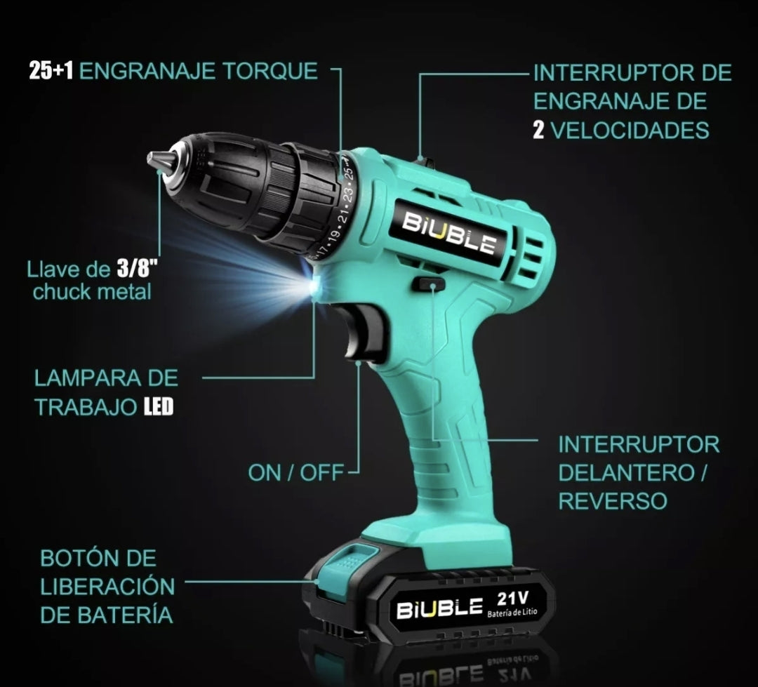 Taladro atornillador inalámbrico con 2 baterías
