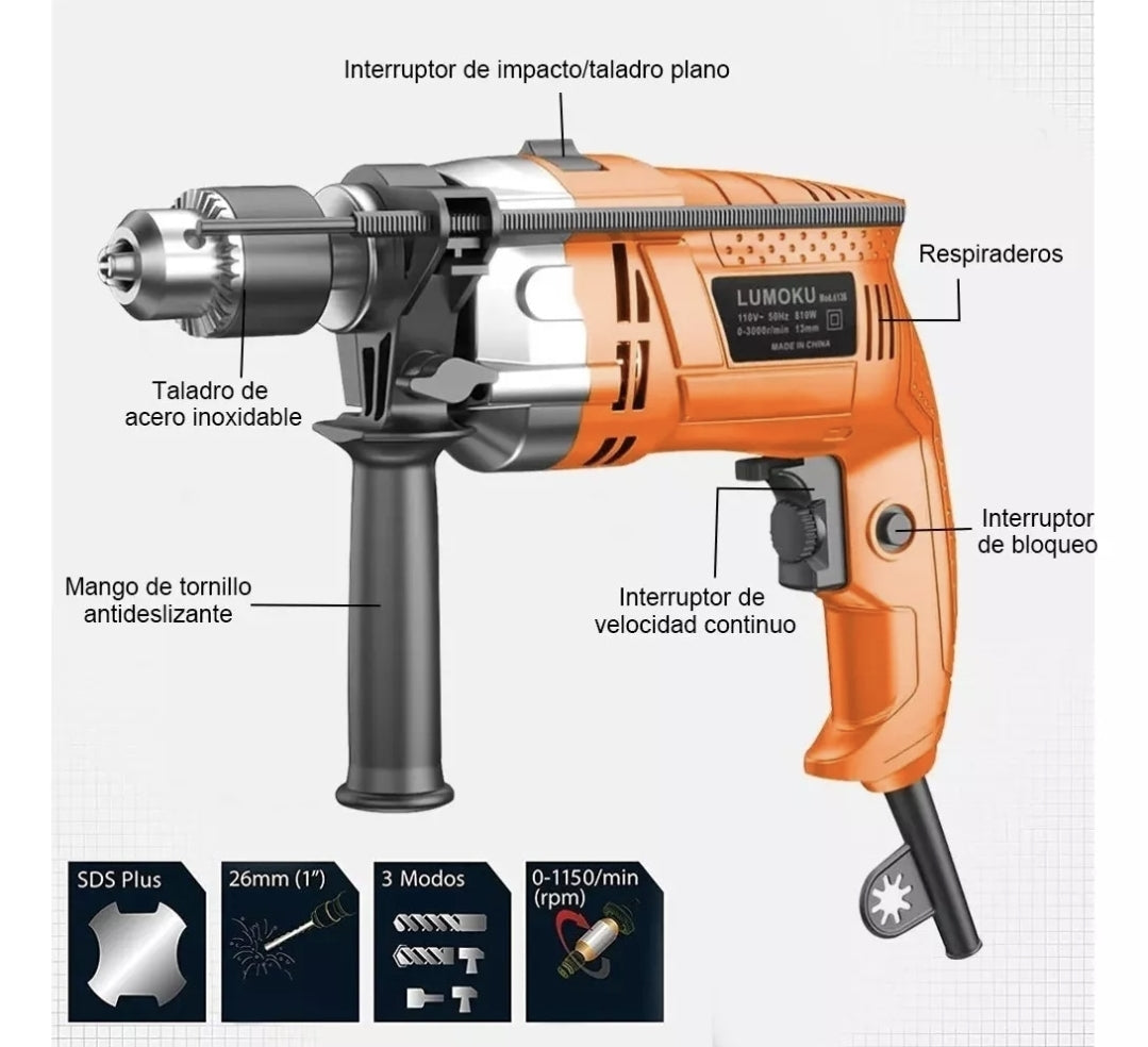 Taladro atornillador electrónico de 13mm