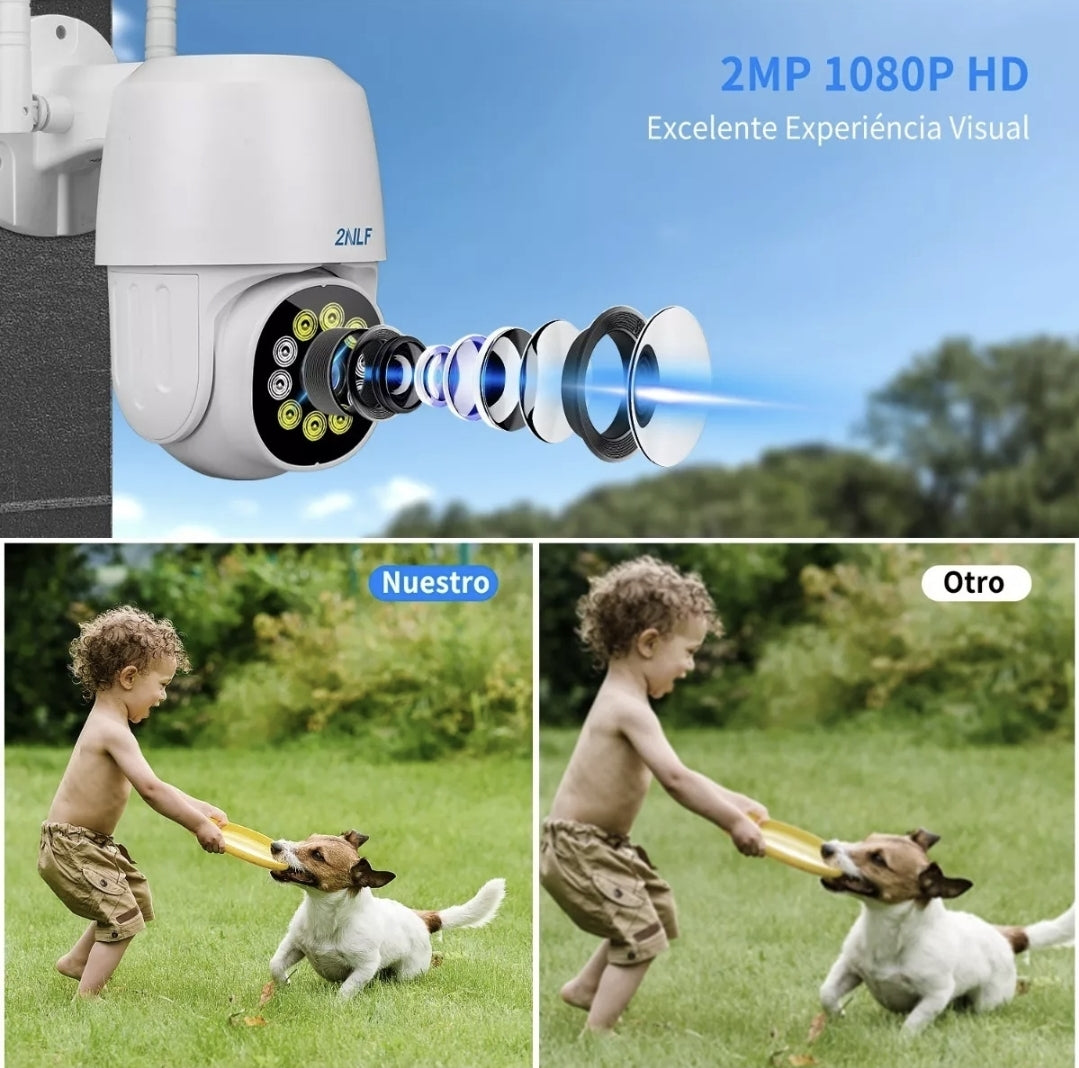 Cámara de seguridad para exteriores WiFi HD 1080p con alarma